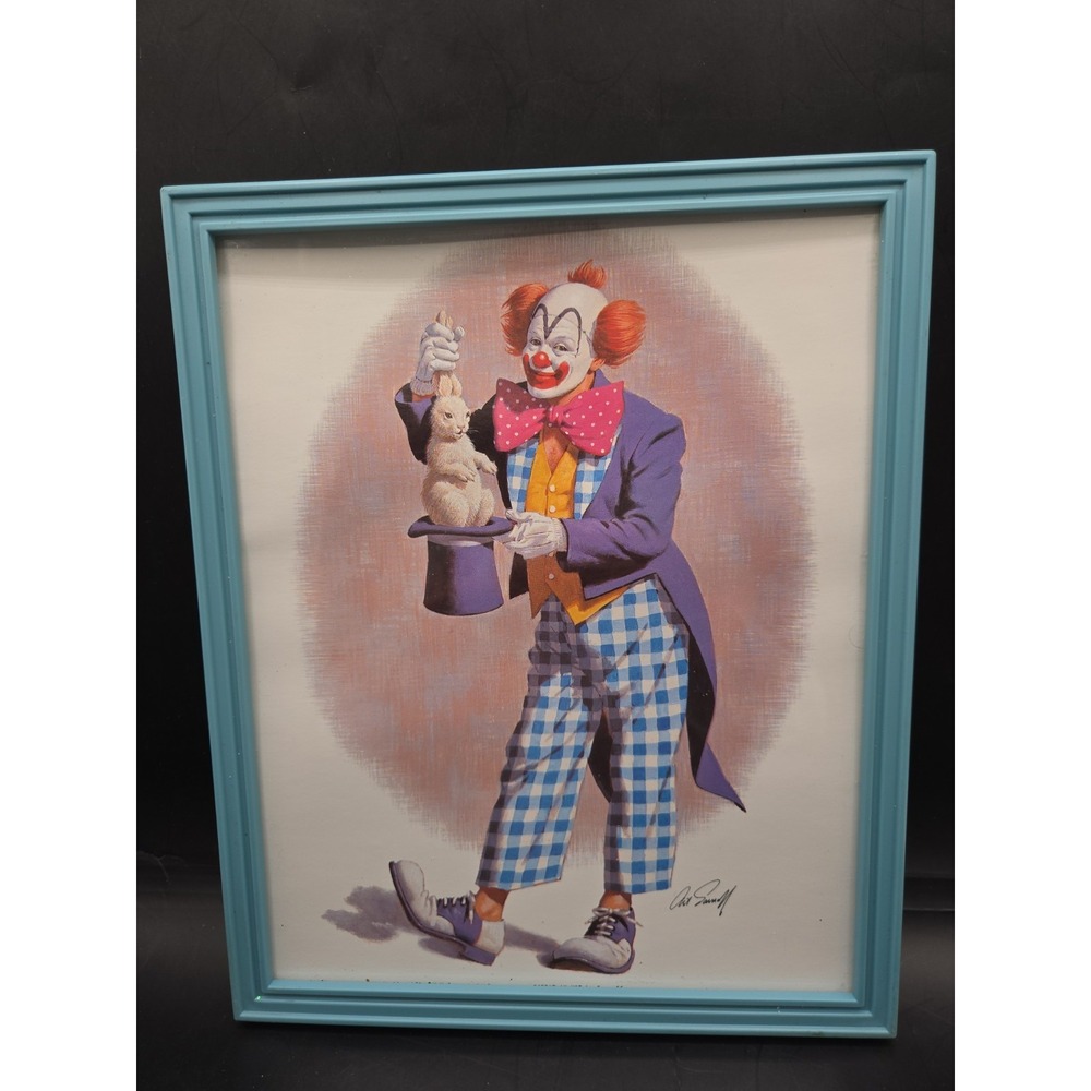 Vintage Arthur Sarnoff Clown Magician Rabbit Top Hat Framed Print Art 8x10